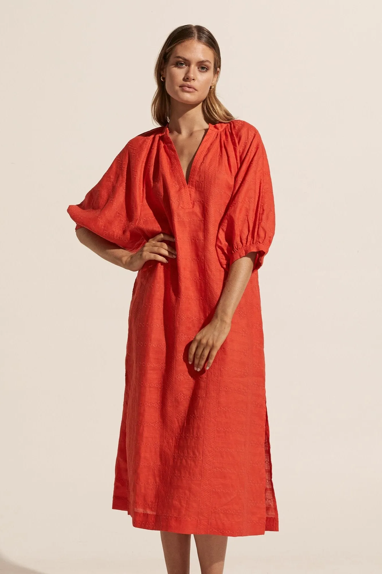 Motto Dress in Flame Embroidery