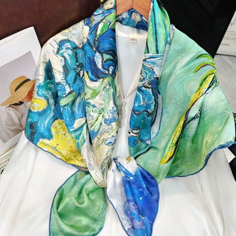 Mulberry Silk 14 Momme Square Scarf Iris Floral 108x108 cm