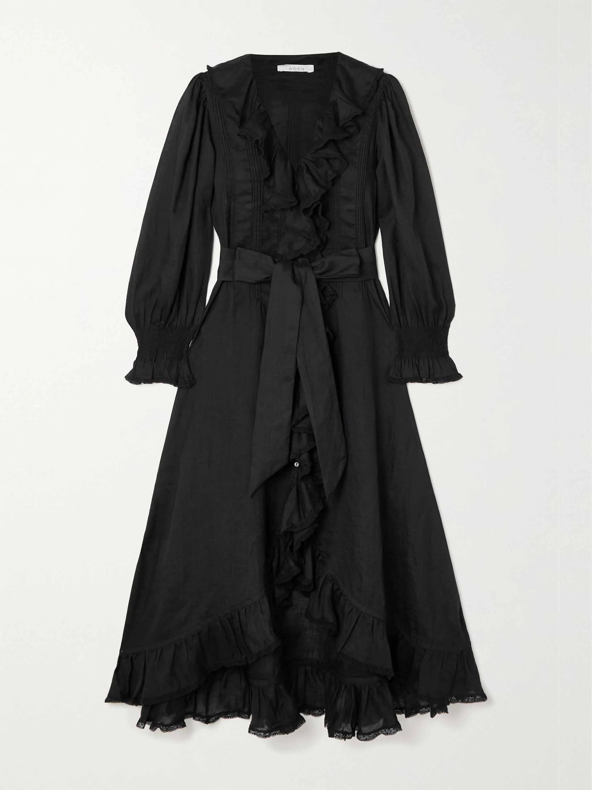 Nadia belted ruffled ramie midi dress