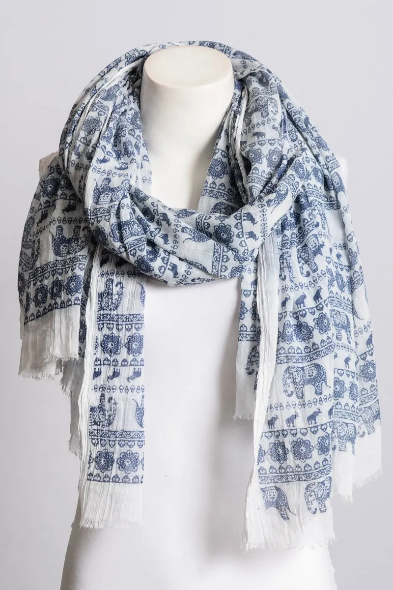 Navy Elephant Print Scarf