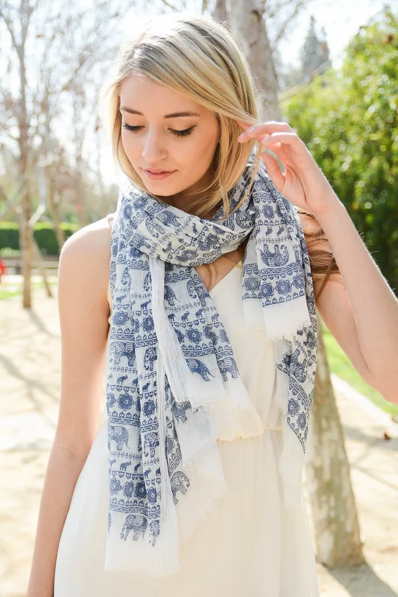Navy Elephant Print Scarf