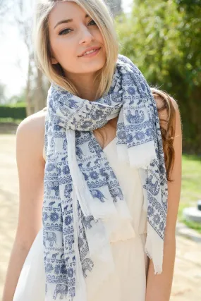 Navy Elephant Print Scarf