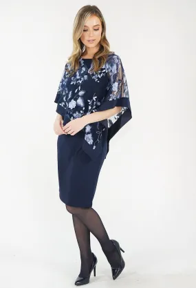 Navy Floral Cape Dress