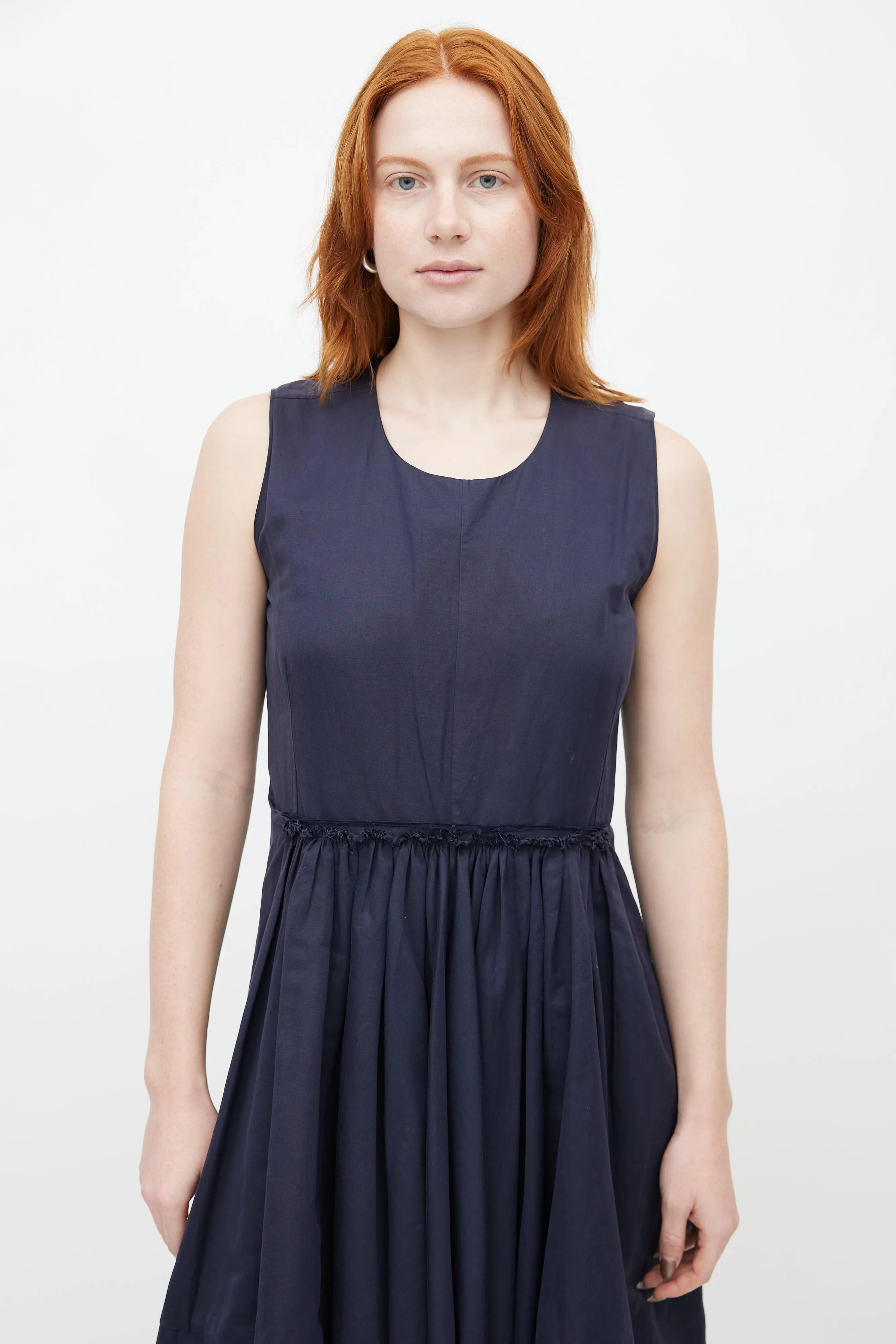 Navy Pleated Midi Dress