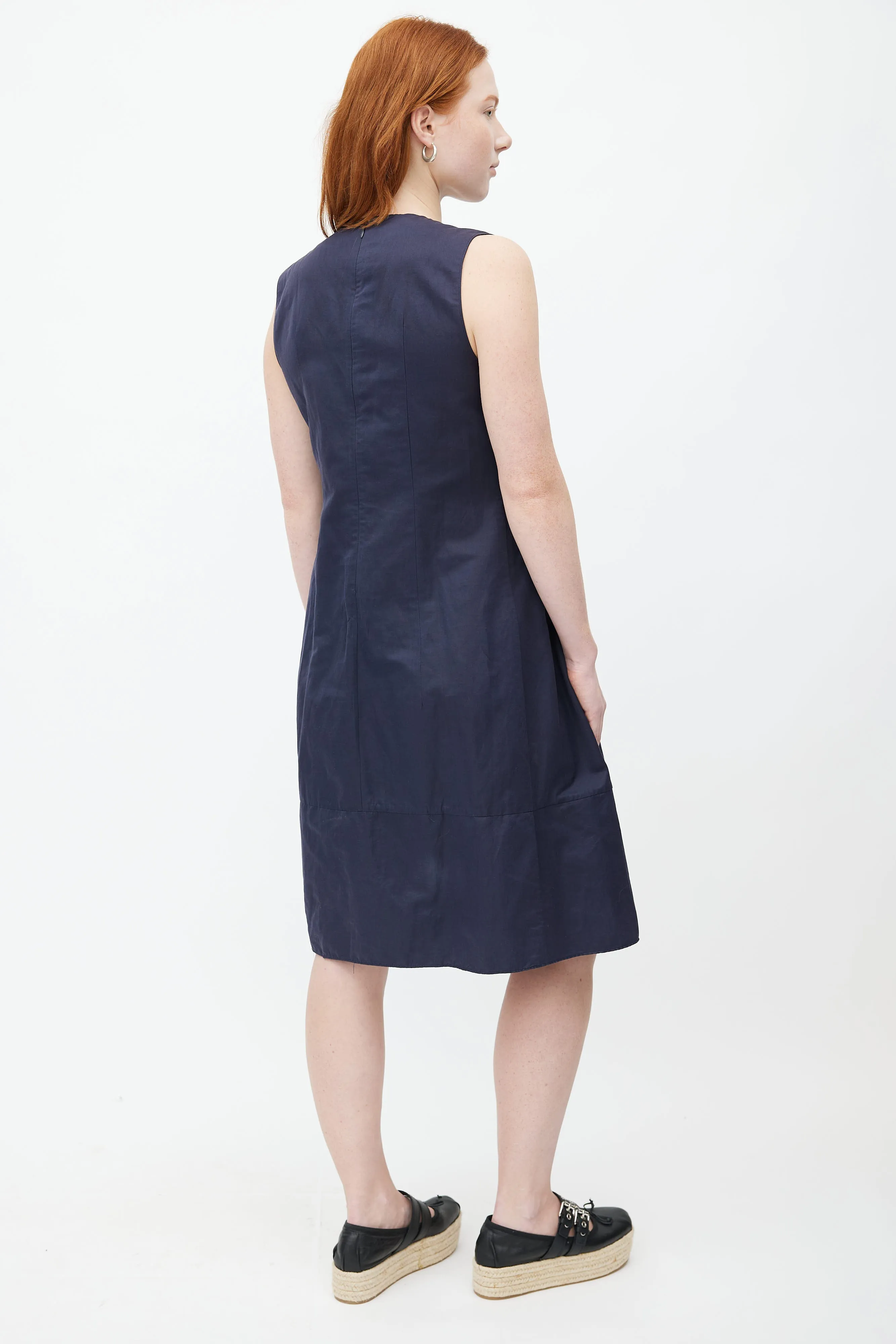 Navy Pleated Midi Dress