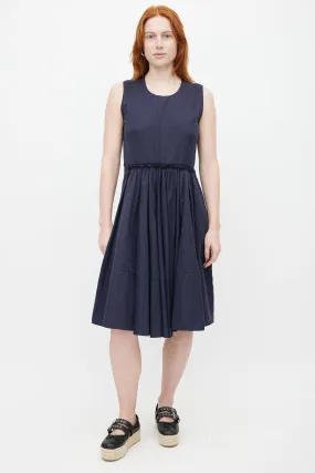 Navy Pleated Midi Dress