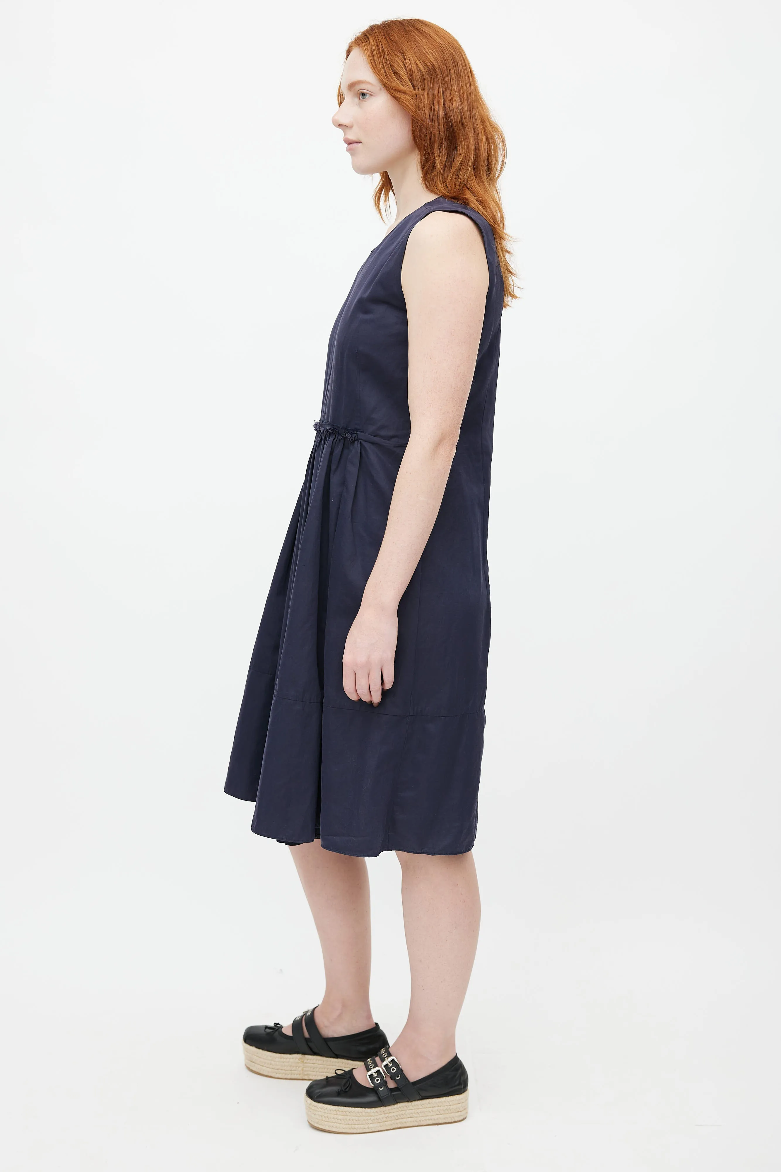 Navy Pleated Midi Dress
