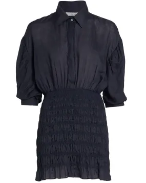Navy Smocked Shirt Dress