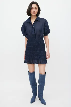 Navy Smocked Shirt Dress