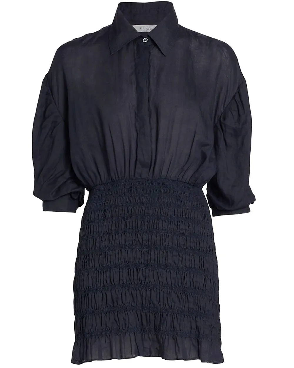 Navy Smocked Shirt Dress