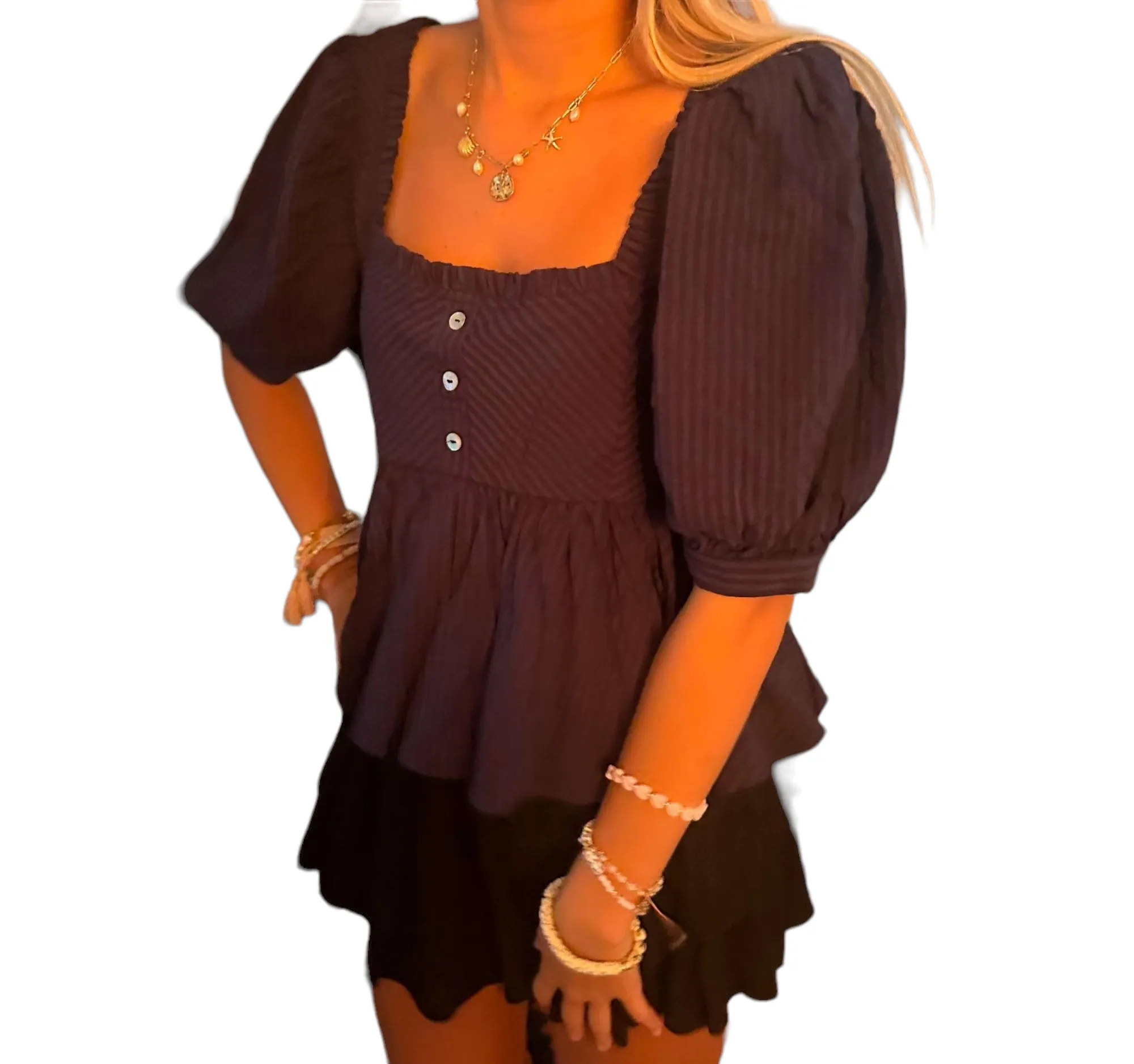 Navy Striped Ruffle Babydoll Top
