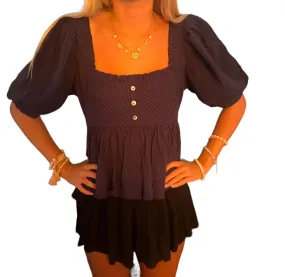 Navy Striped Ruffle Babydoll Top