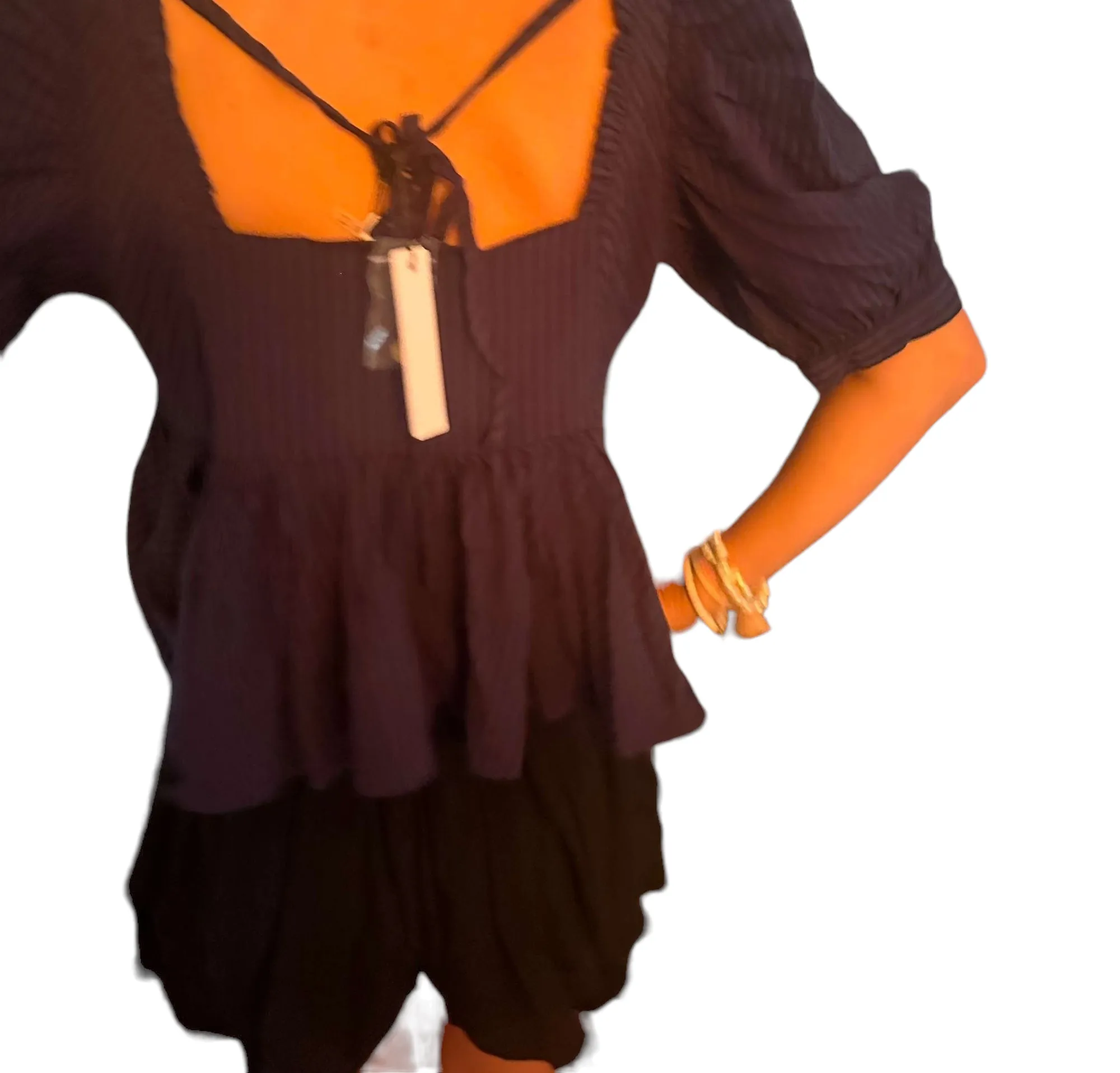 Navy Striped Ruffle Babydoll Top