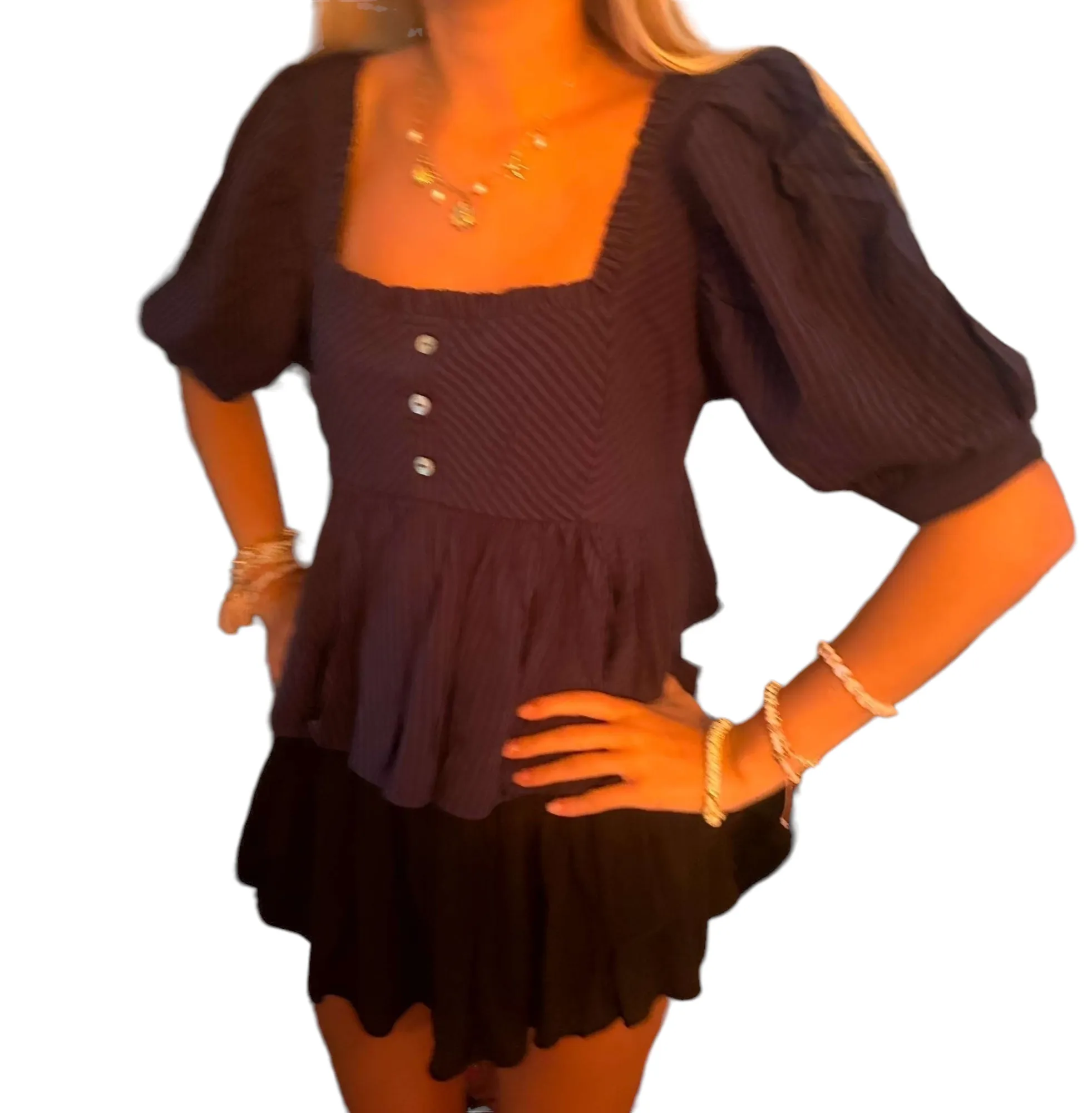 Navy Striped Ruffle Babydoll Top