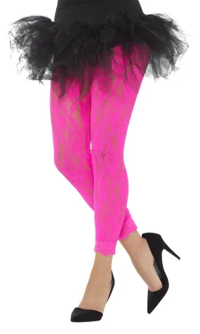 Neon Spitzenleggings pink