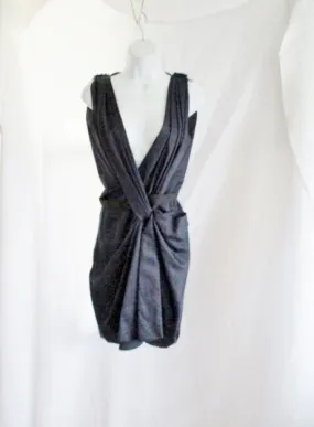 New LANVIN Ete 2010 Ruched Sleeveless Dress 38 6 NAVY BLUE