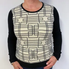 Oatmeal Beige Geometric Cashmere Crew Neck Jumper Large