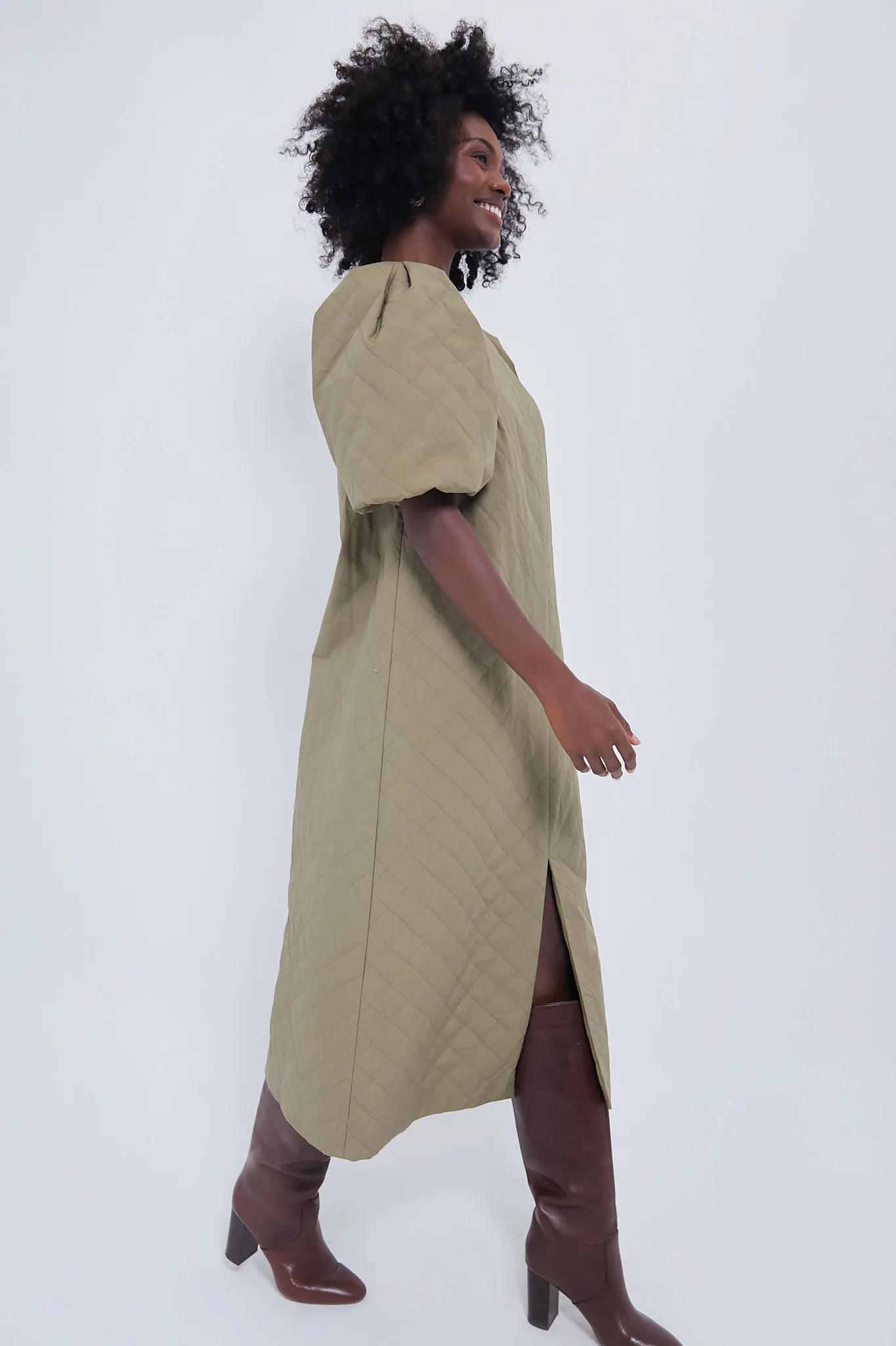 Olive Quilted Fowler Midi Dress
