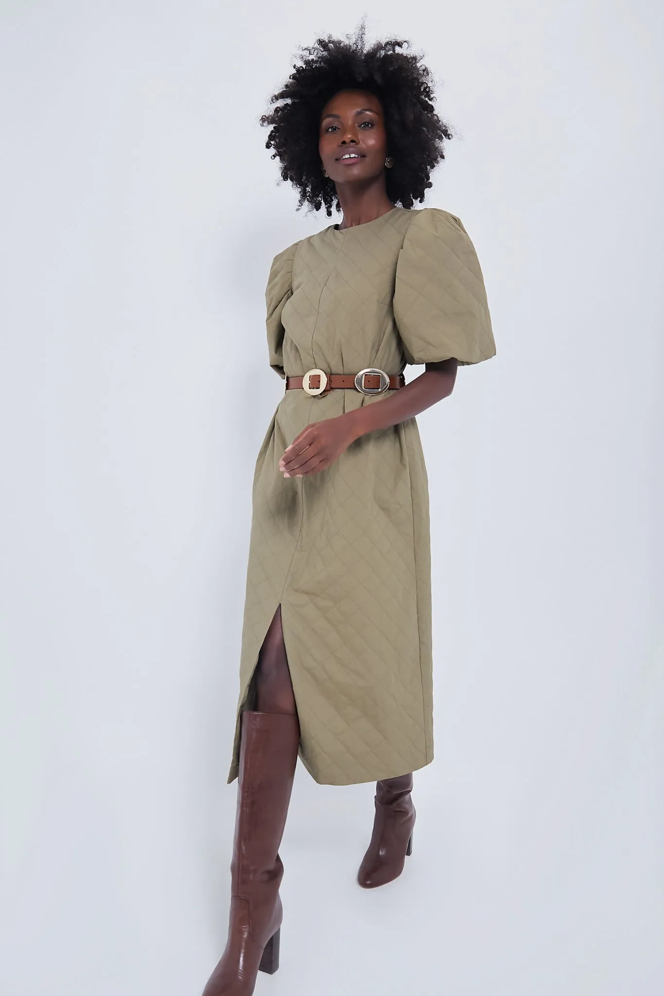 Olive Quilted Fowler Midi Dress