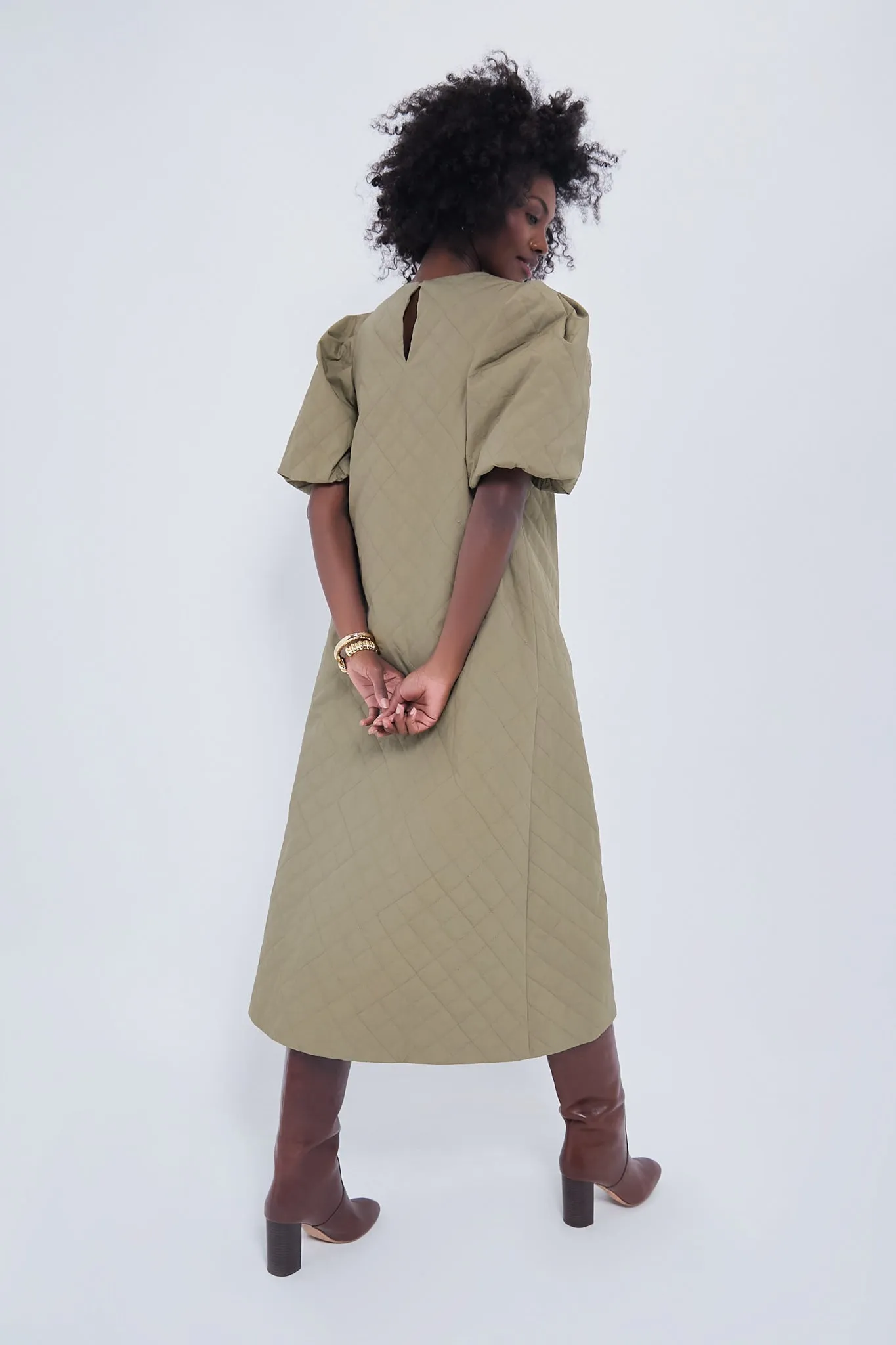 Olive Quilted Fowler Midi Dress