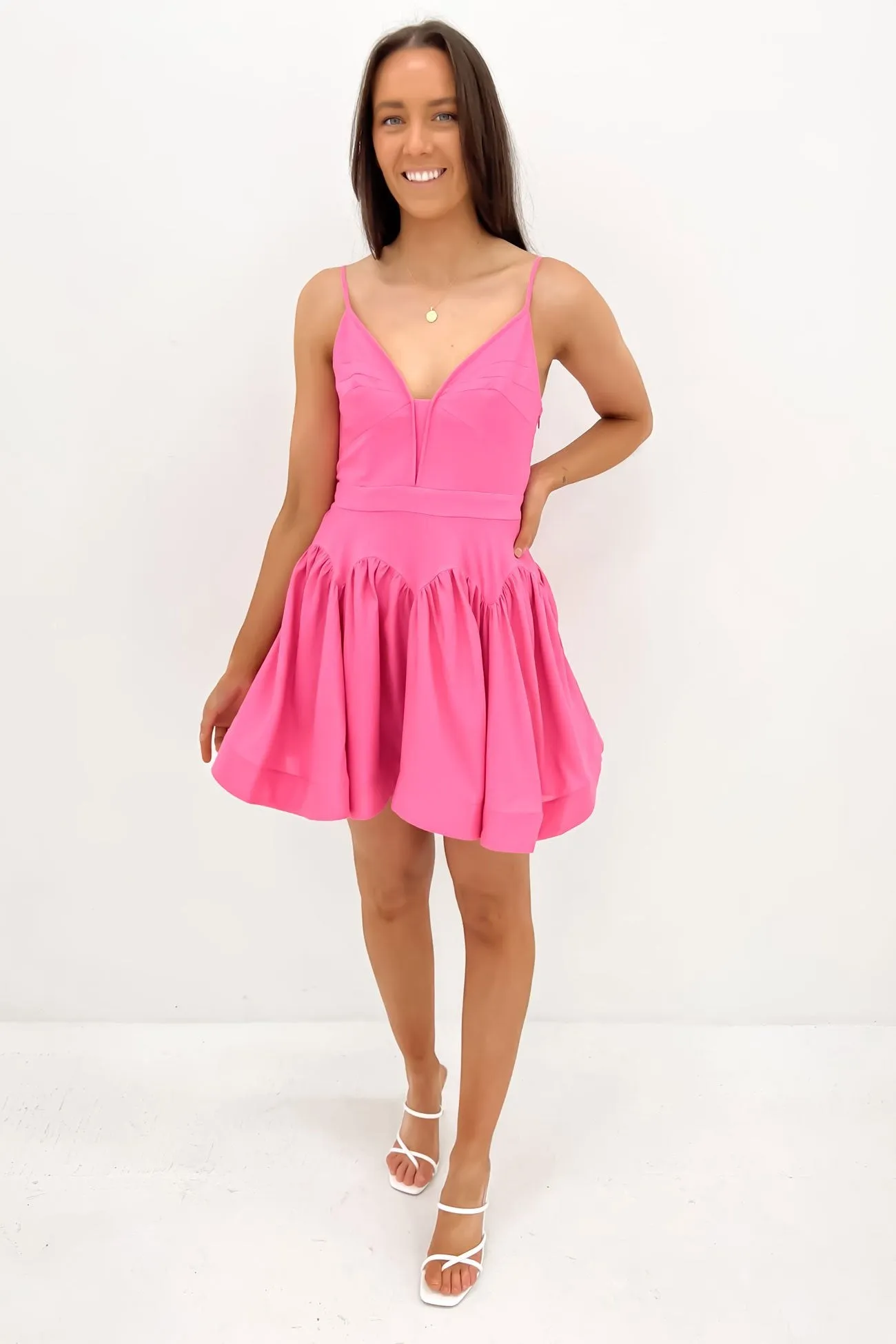 Oriana Gather Panel Mini Dress Deep Pink