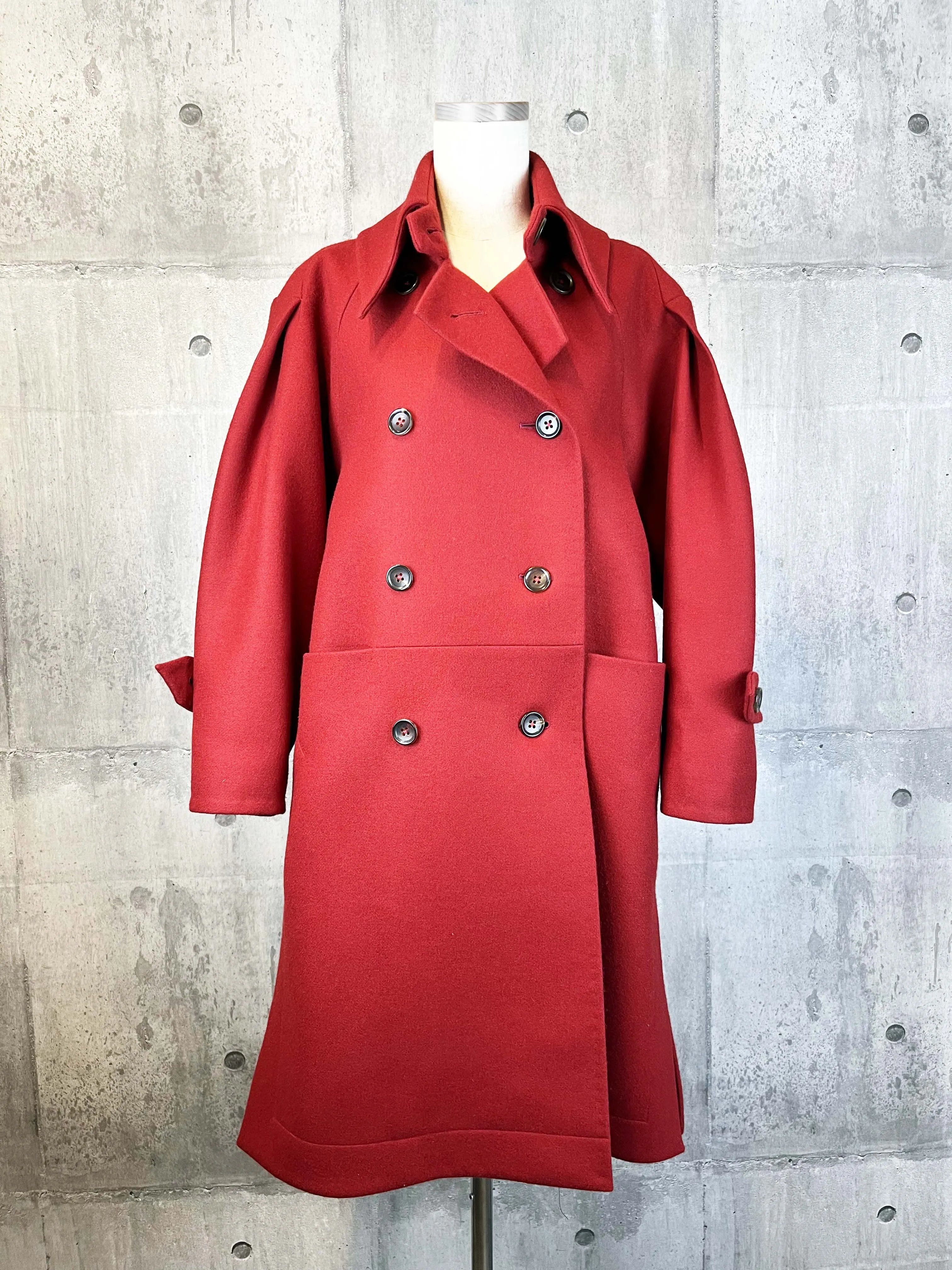 Origami Stain Collar Wool Coat / RED