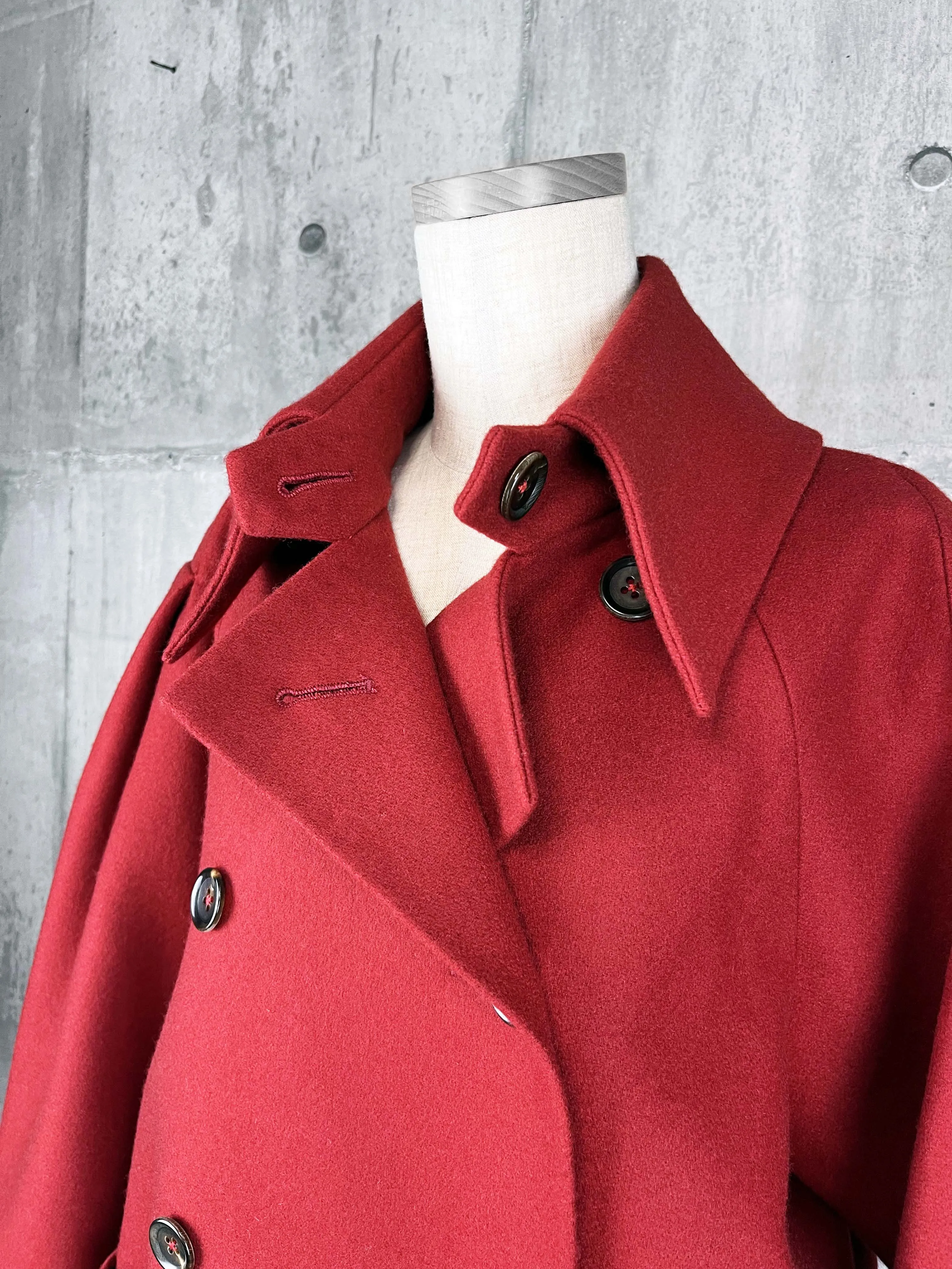 Origami Stain Collar Wool Coat / RED