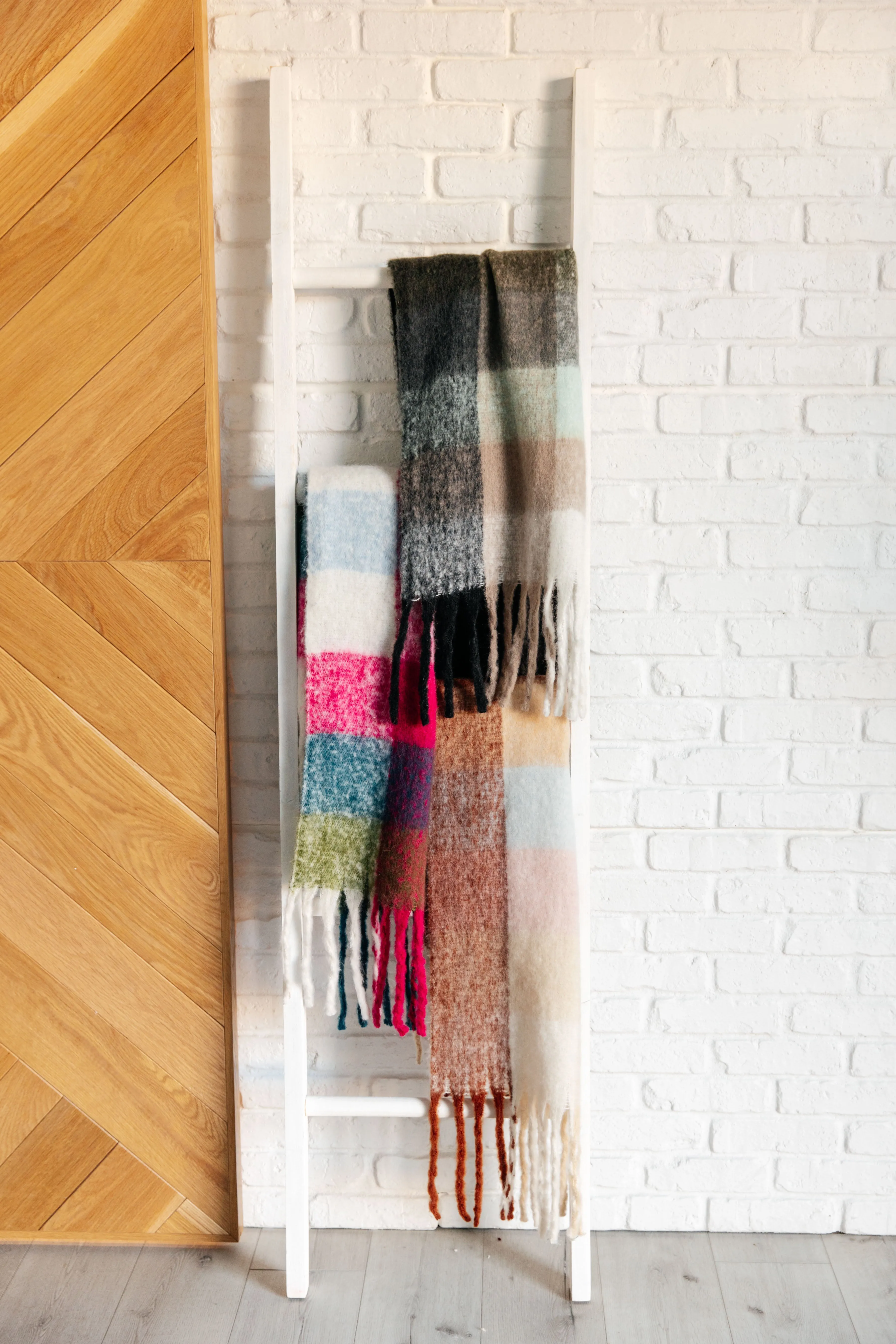 Oversized Plaid Fringe Scarf - Light Brown