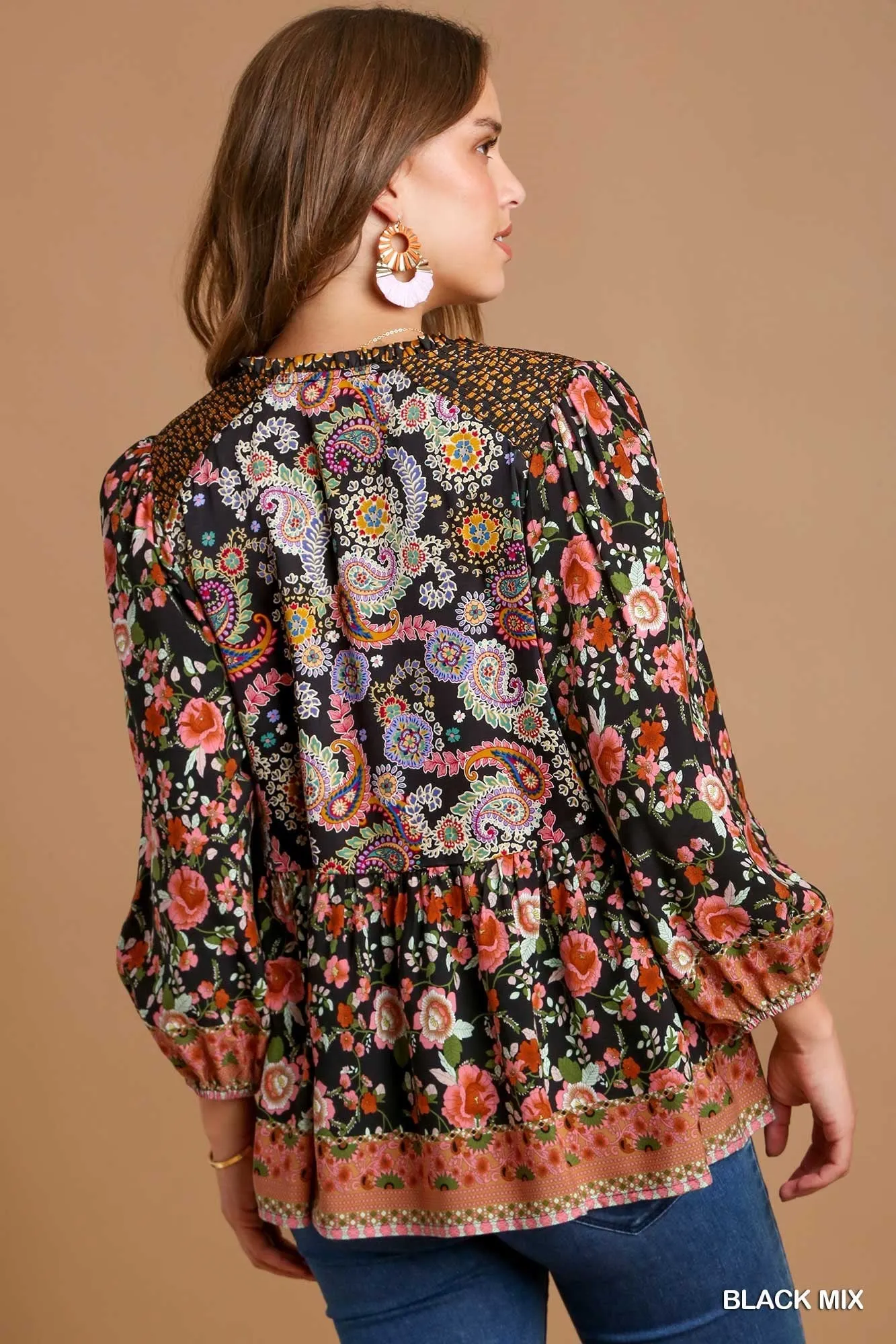 Paisley Babydoll Top Black Mix #552