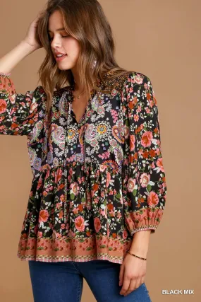 Paisley Babydoll Top Black Mix #552