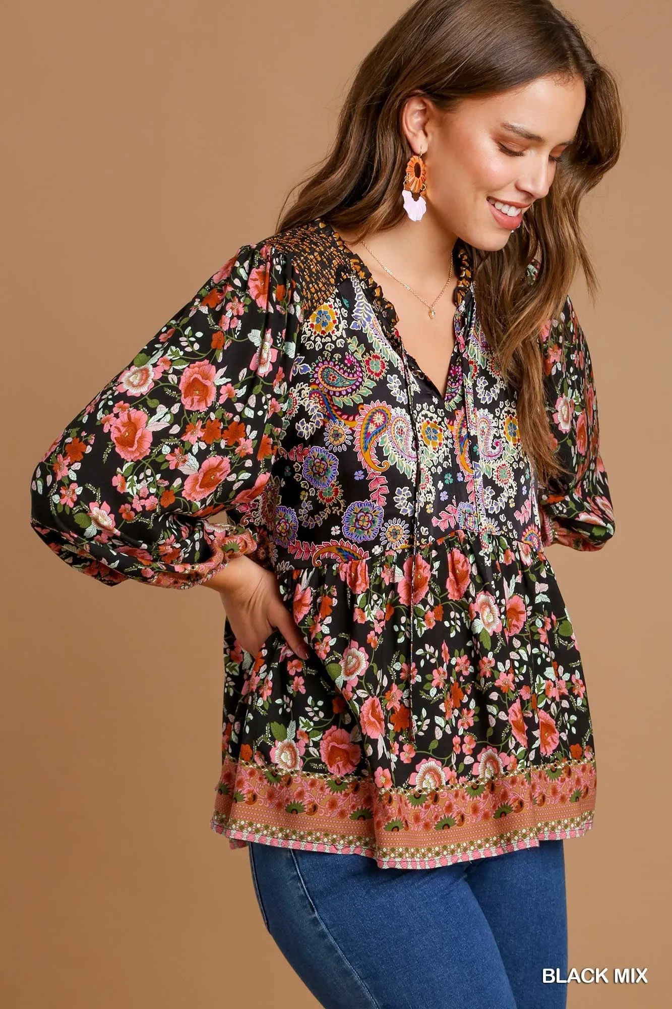 Paisley Babydoll Top Black Mix #552