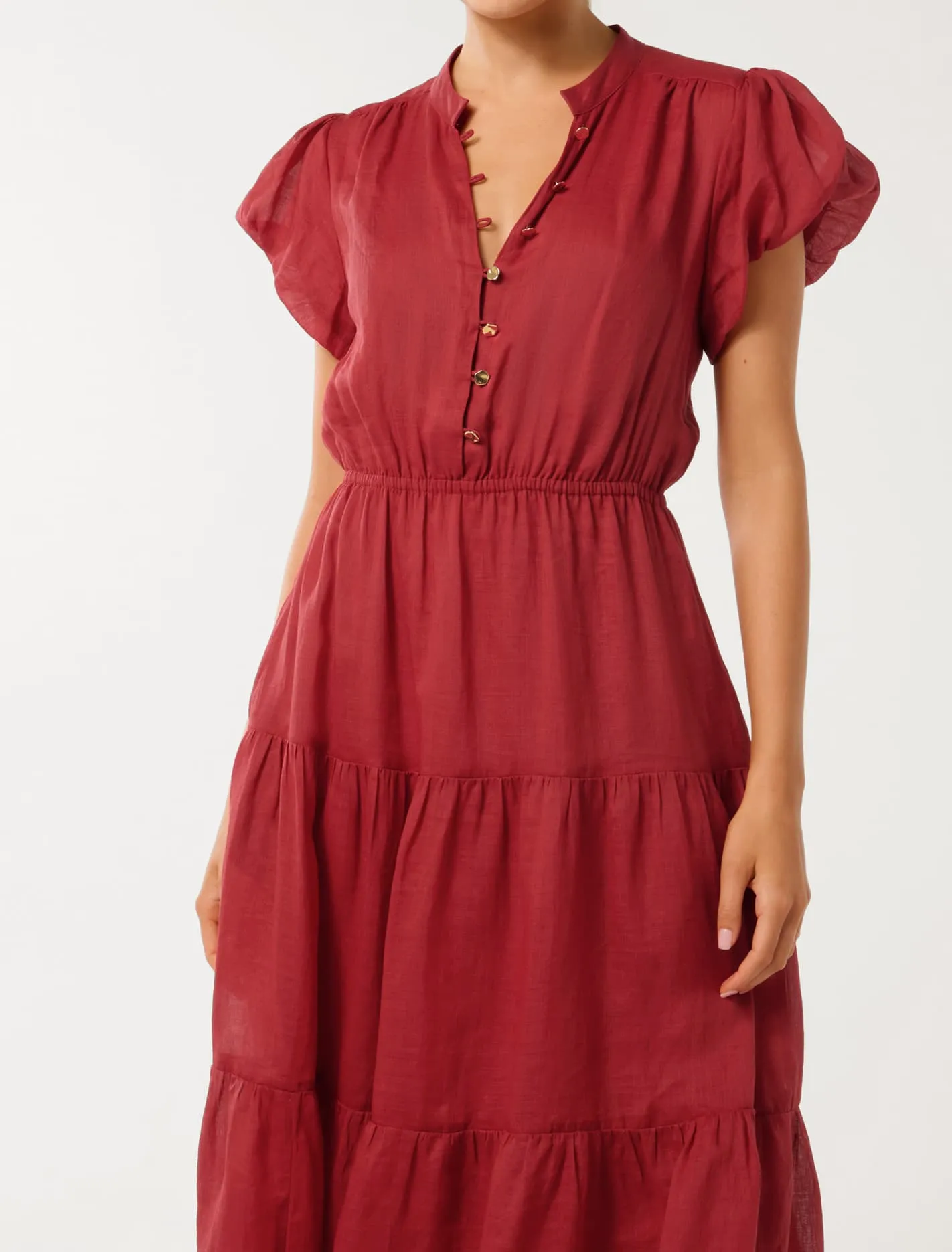 Paloma Tiered Button Front Midi Dress