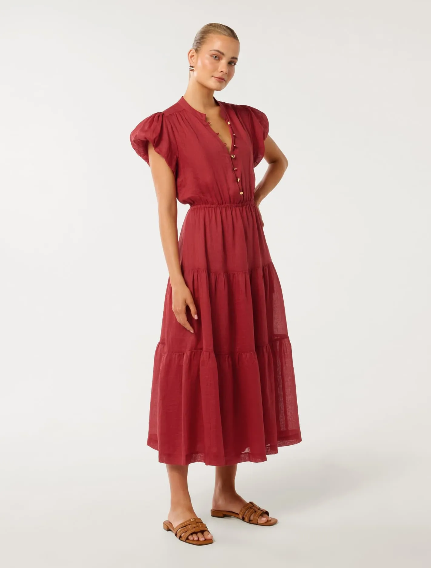 Paloma Tiered Button Front Midi Dress