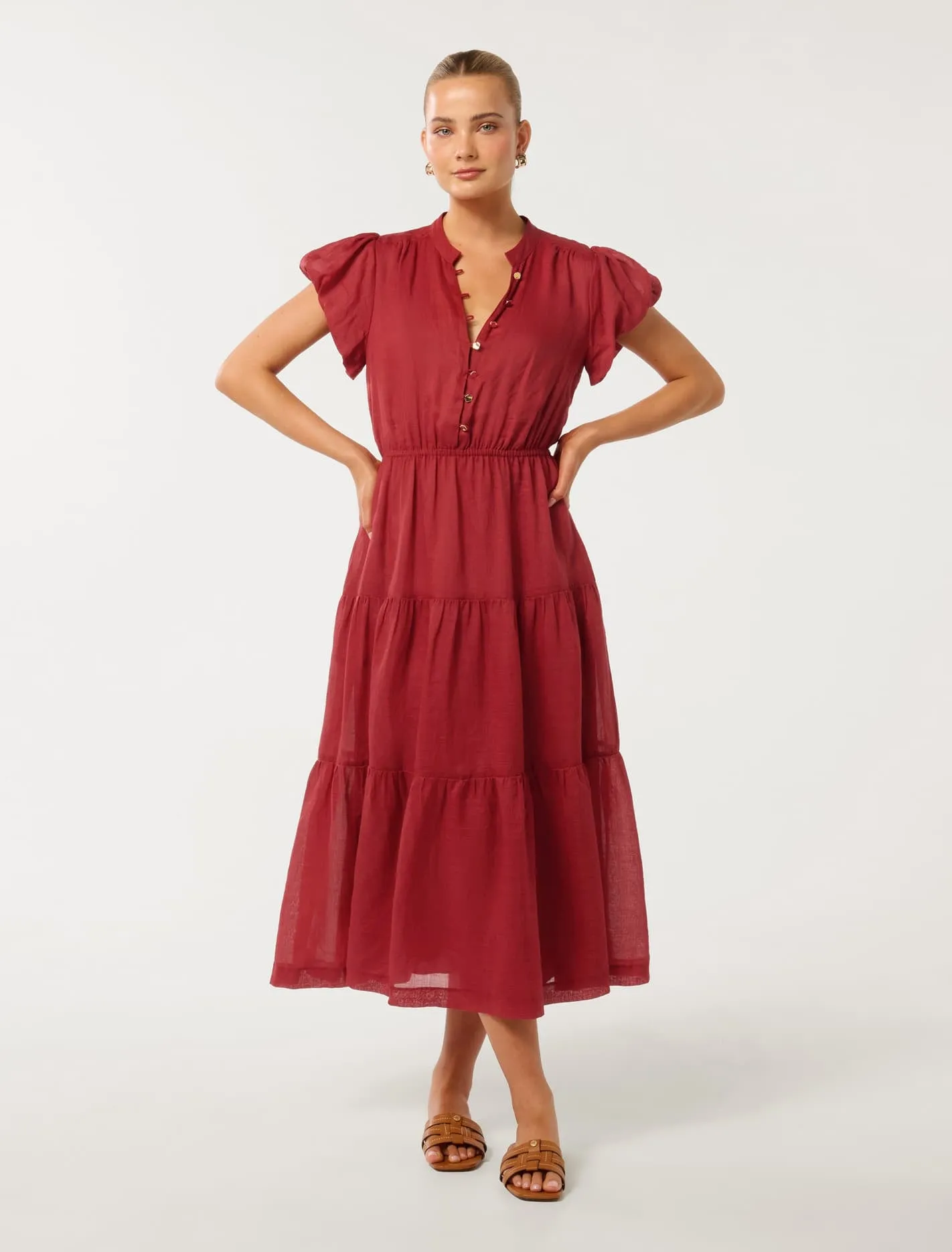 Paloma Tiered Button Front Midi Dress
