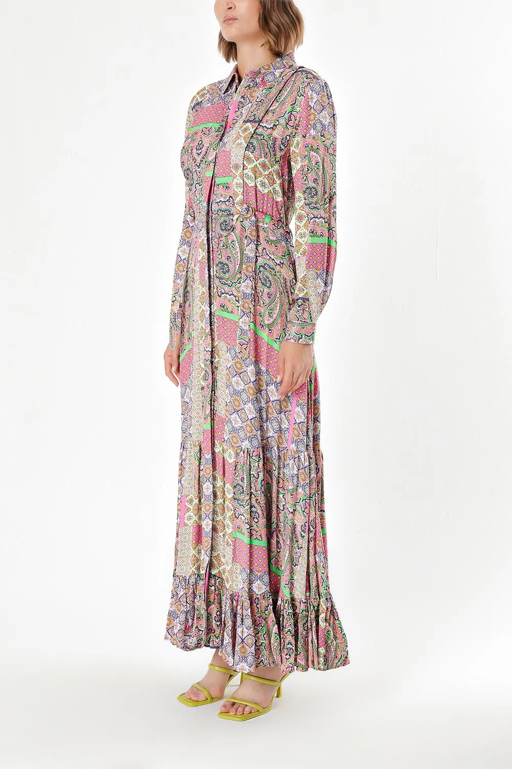 Patterned Pleated shirt dress with quilted stitching detail 94203