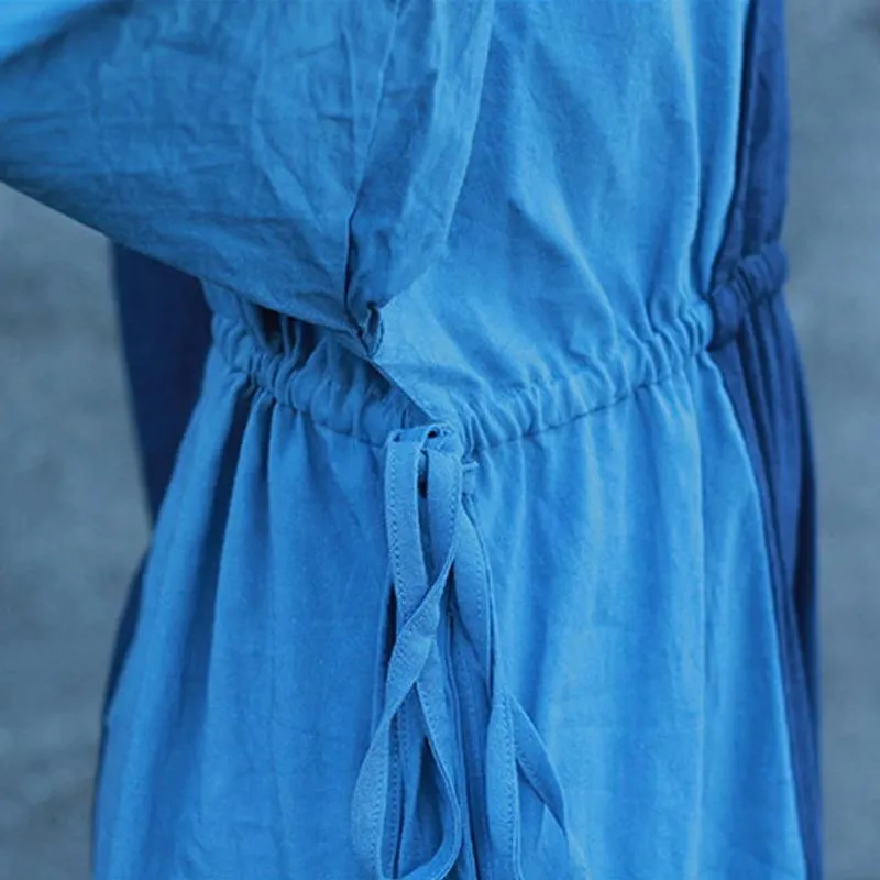 Peace Blue Patchwork Ramie Dress | Zen