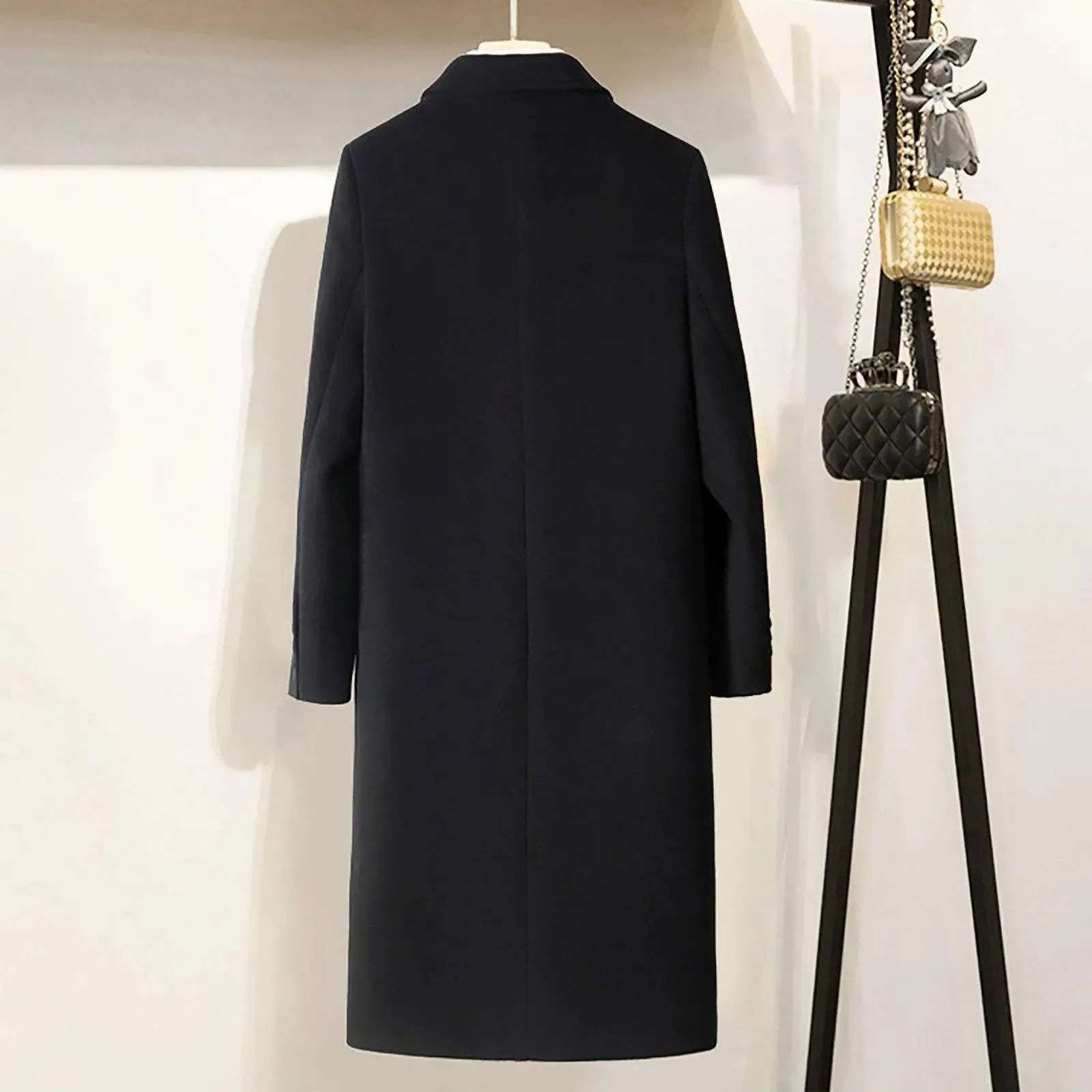 Peak Lapel Double Breasted Wool Blend Coat