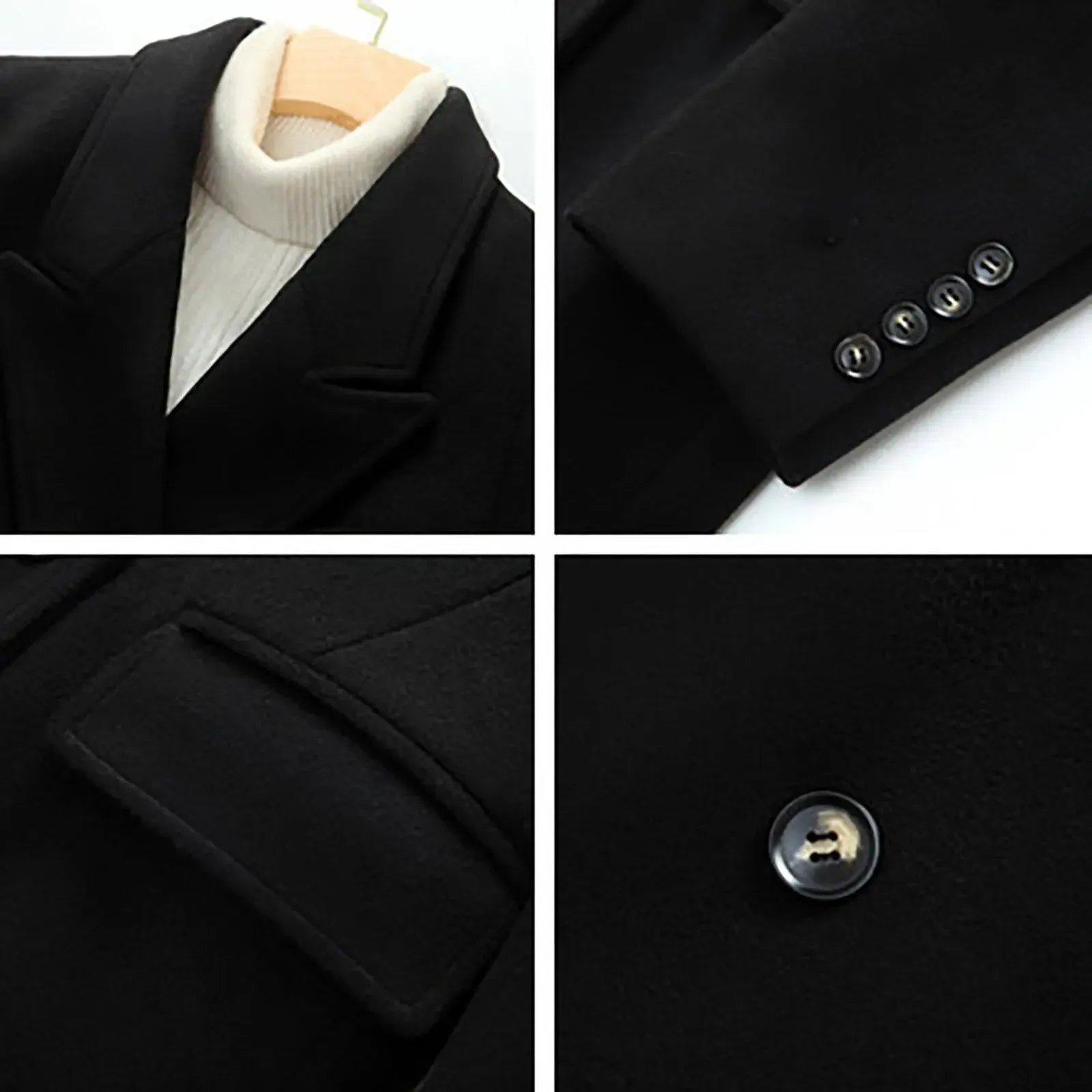Peak Lapel Double Breasted Wool Blend Coat