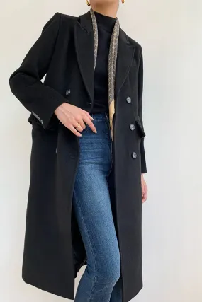 Peak Lapel Double Breasted Wool Blend Coat