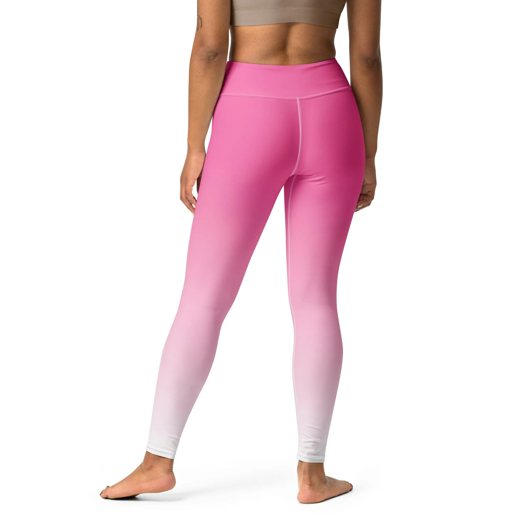 Pink and White Ombre Yoga Leggings Women, Gradient Tie Dye High Waisted Pants Cute Printed Workout Running Gym Designer Tights