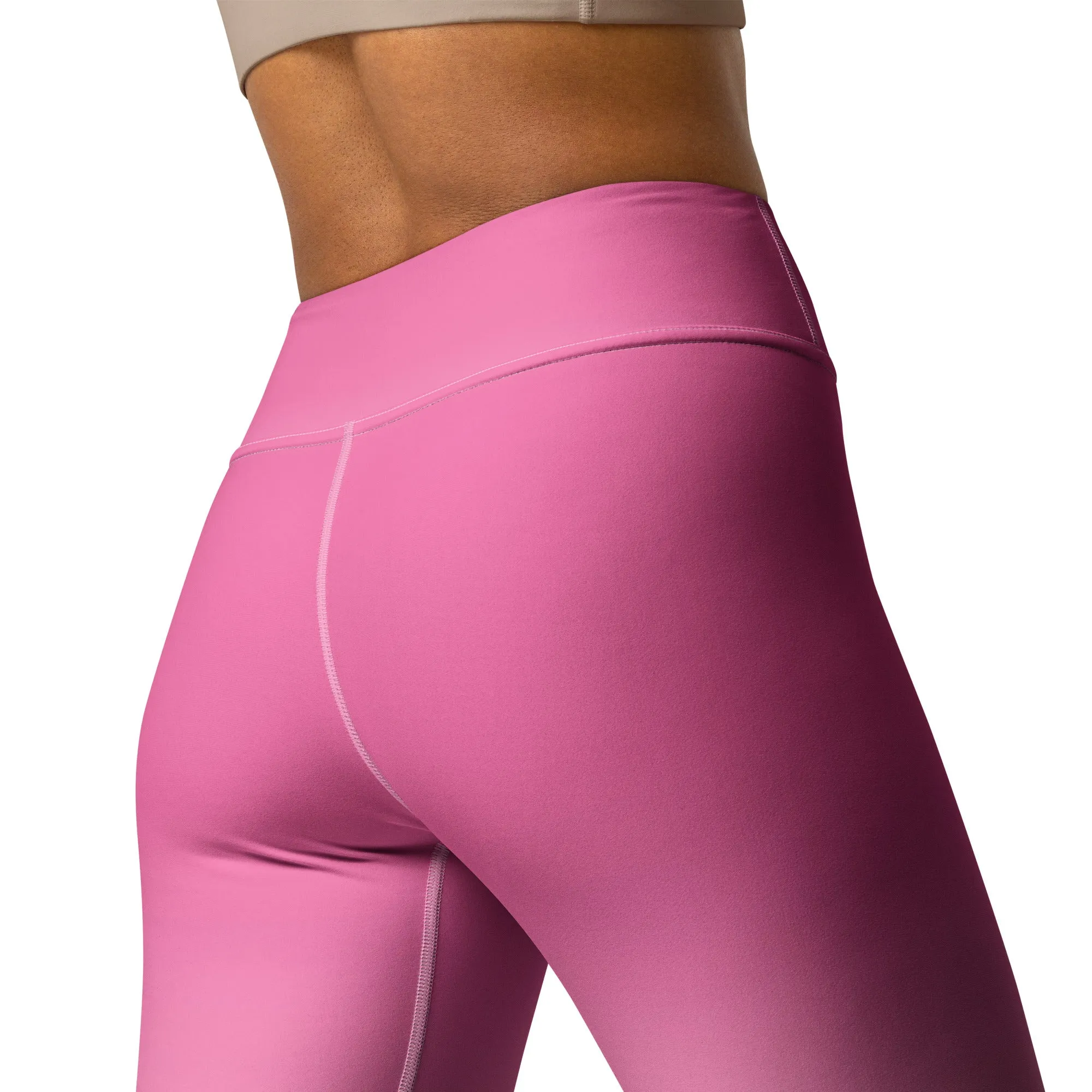 Pink and White Ombre Yoga Leggings Women, Gradient Tie Dye High Waisted Pants Cute Printed Workout Running Gym Designer Tights