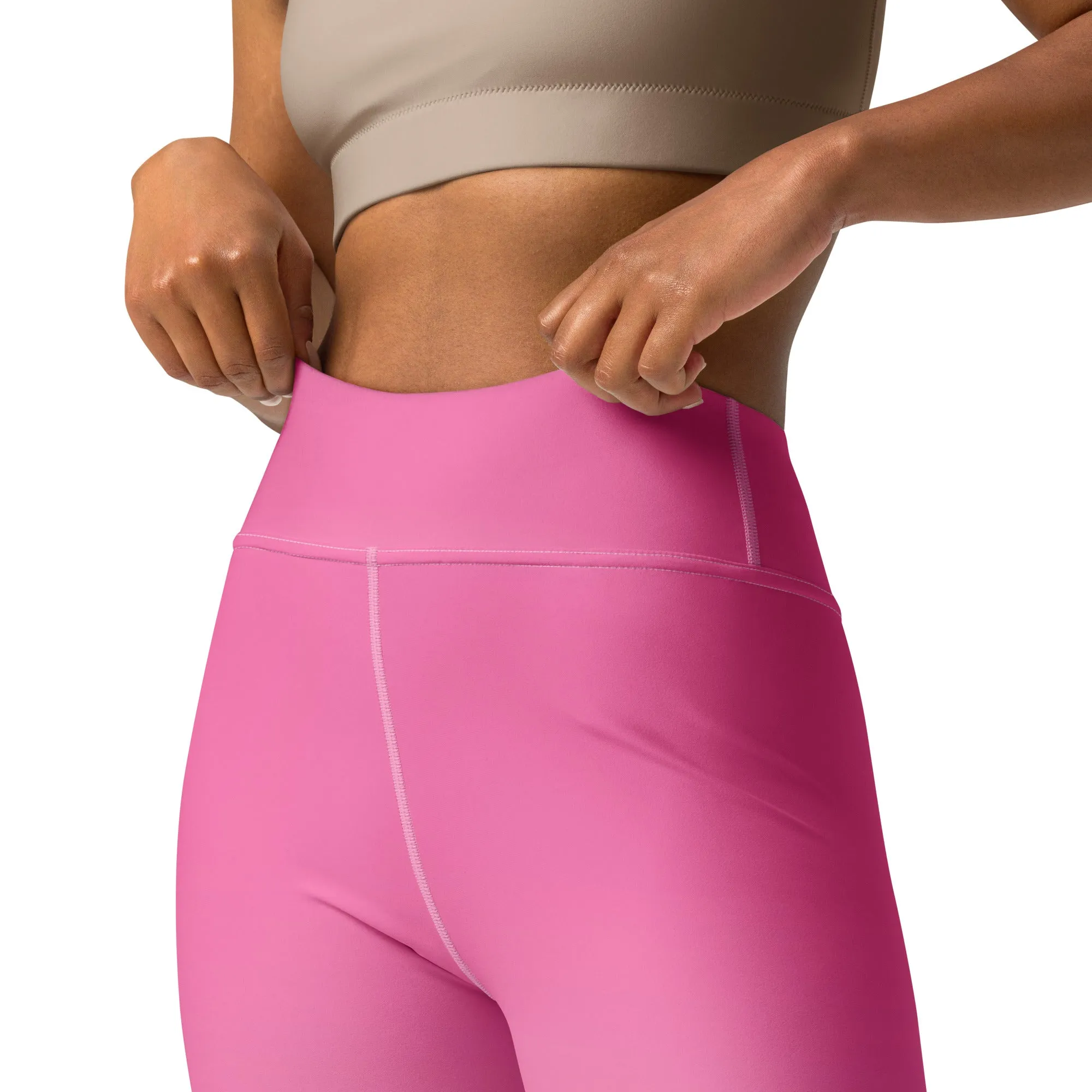 Pink and White Ombre Yoga Leggings Women, Gradient Tie Dye High Waisted Pants Cute Printed Workout Running Gym Designer Tights