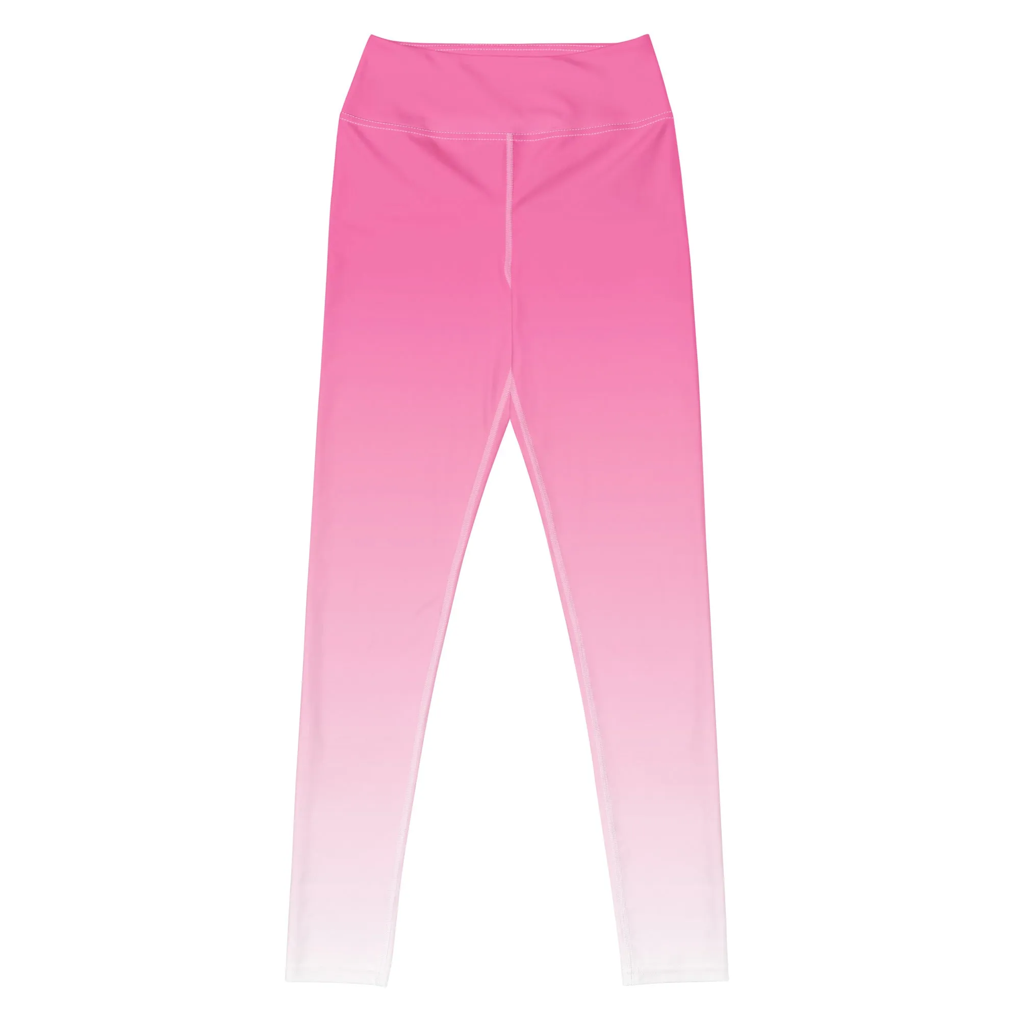 Pink and White Ombre Yoga Leggings Women, Gradient Tie Dye High Waisted Pants Cute Printed Workout Running Gym Designer Tights