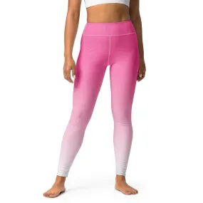 Pink and White Ombre Yoga Leggings Women, Gradient Tie Dye High Waisted Pants Cute Printed Workout Running Gym Designer Tights