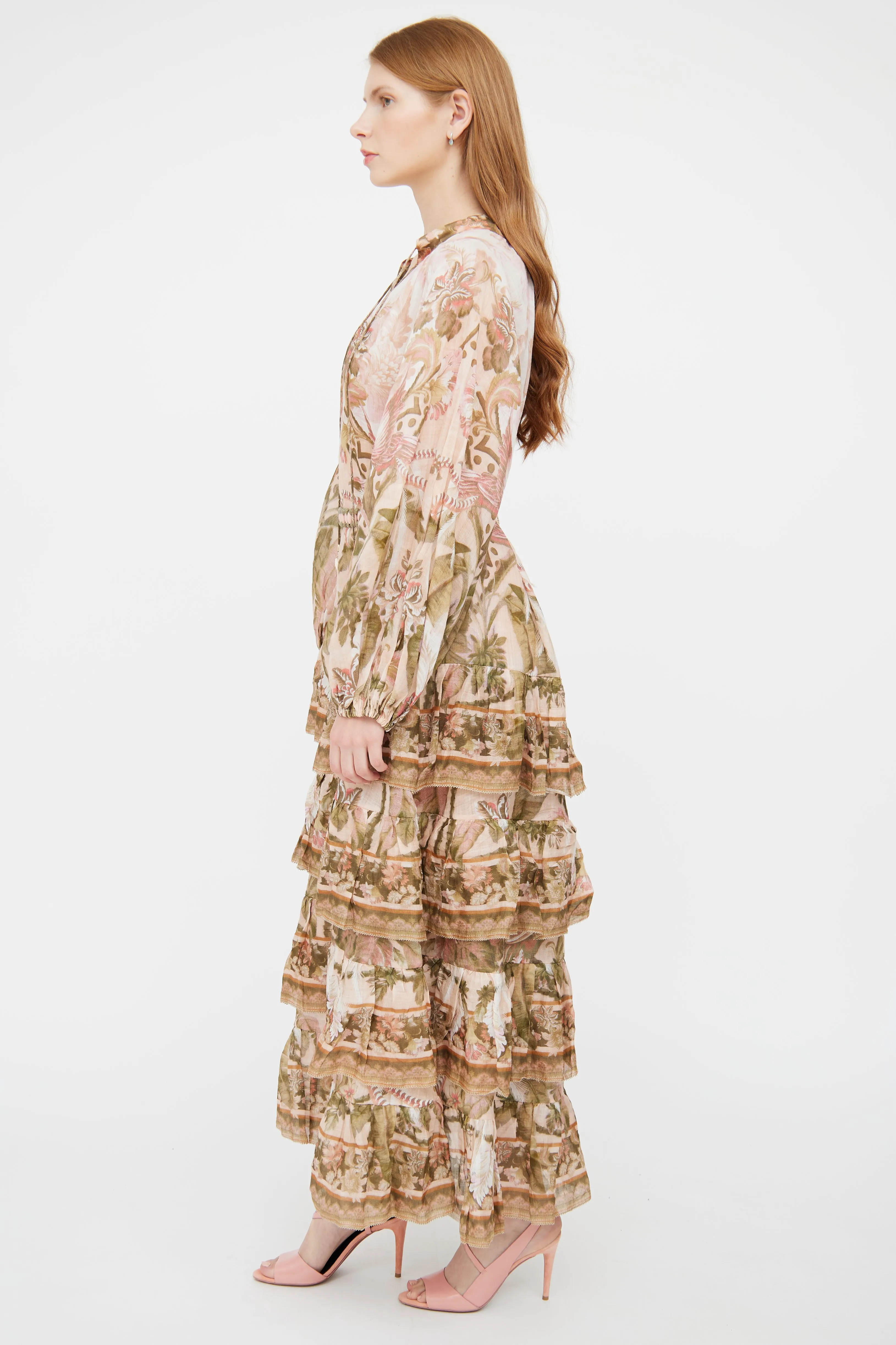 Pink Floral Tiered Dress