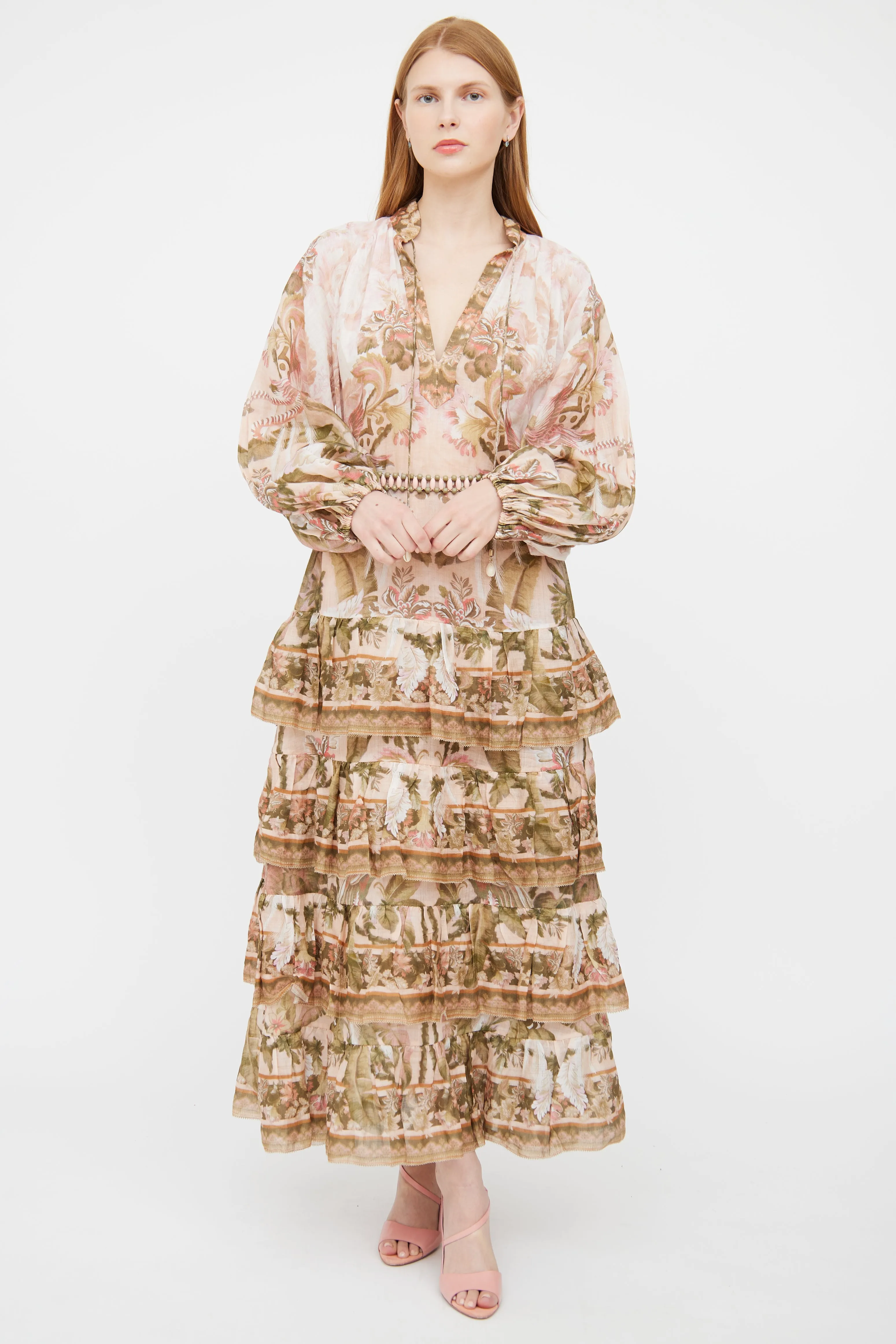 Pink Floral Tiered Dress