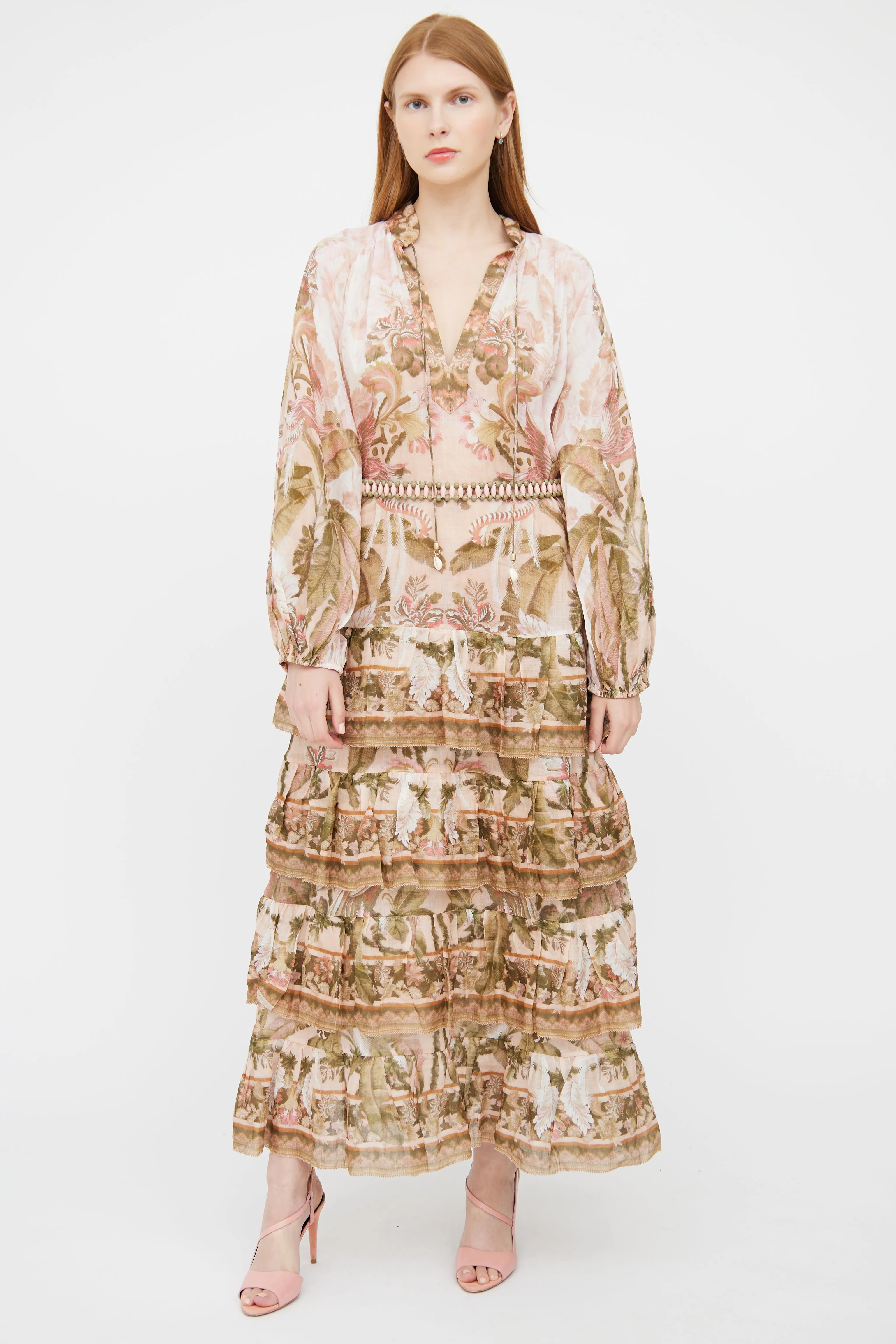 Pink Floral Tiered Dress