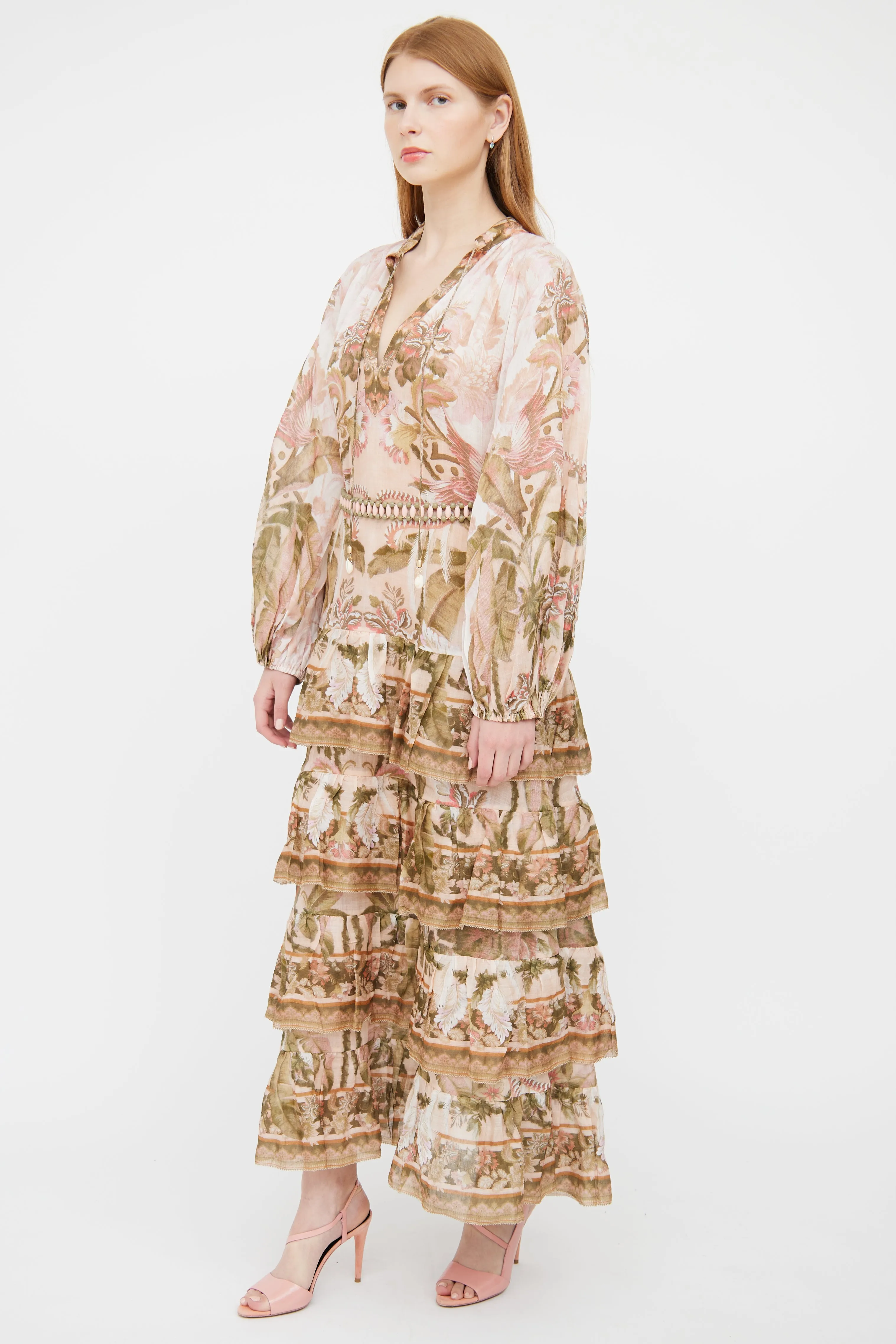 Pink Floral Tiered Dress