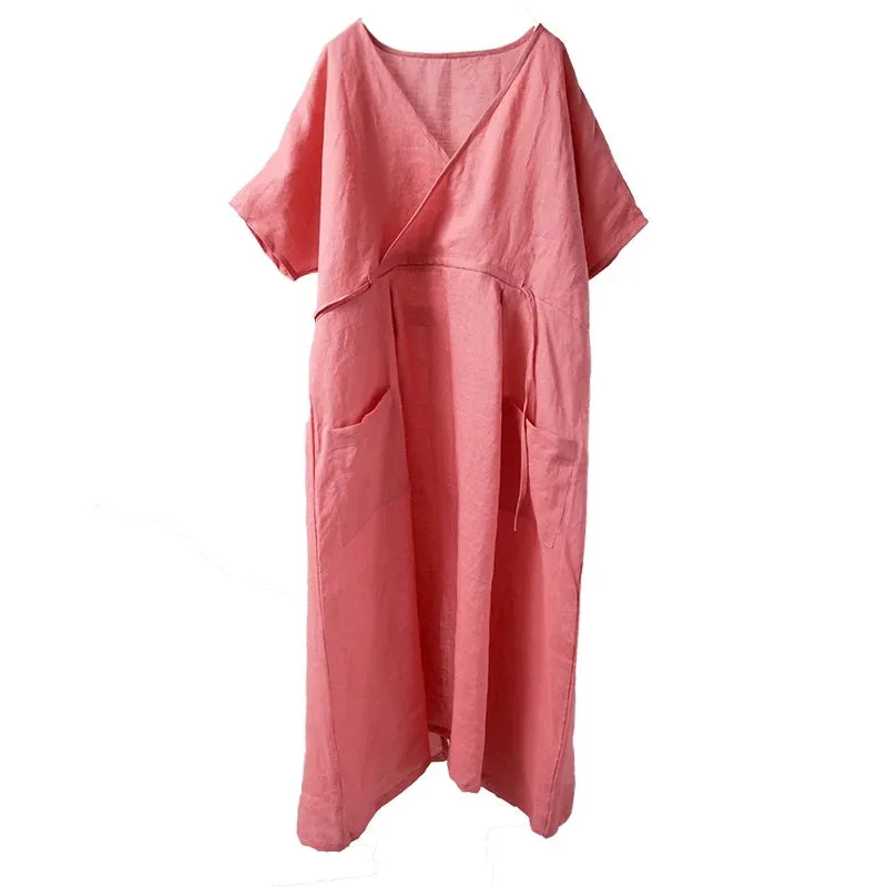 Pink Spring Women Dresses Large Pockets CH90412