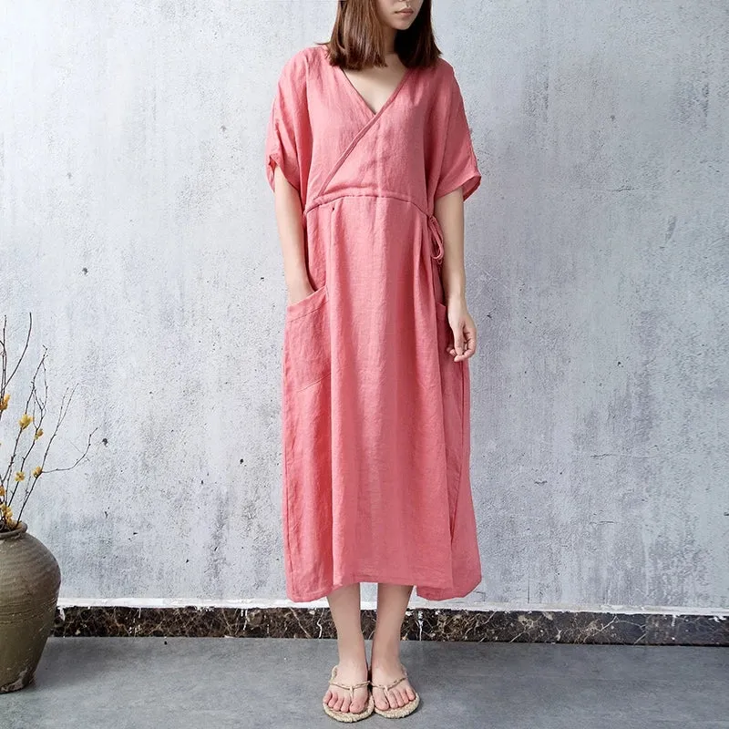 Pink Spring Women Dresses Large Pockets CH90412